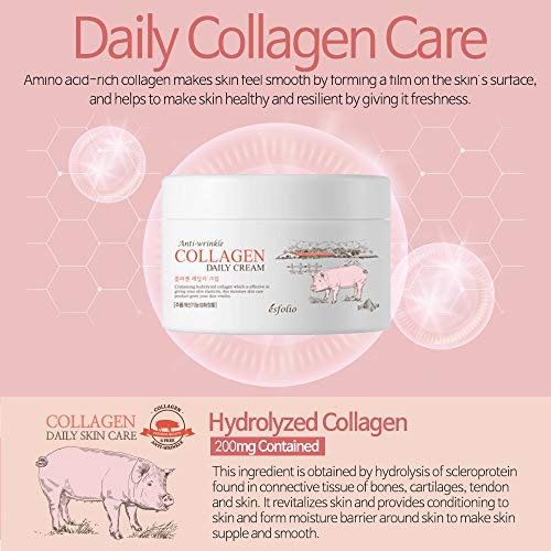 Esfolio Collagen Anti-Wrinkle Daily Face Cream ? Lightweight Moisturizer with Hydrolyzed Collagen Botanical Extracts for Smooth, Soft-Feeling Skin ? Korean Skincare All Skin Types (200ml / 6.8 fl oz)