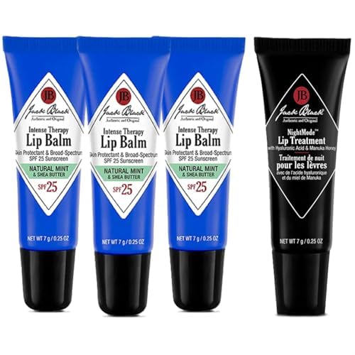 Jack Black Intense Therapy Lip Balm, 0.25-Oz., Pack of 3 ? Natural Mint & Shea Butter, SPF 25 Sun Protection, Lip Moisturizer + Jack Black Night Mode Lip Treatment - Overnight Hydrating Lip Mask