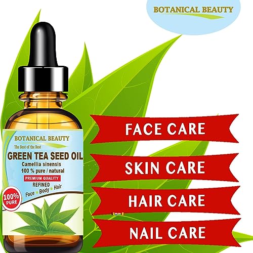 Botanical Beauty GREEN TEA SEED OIL Camellia Sinensis Oil 100% Pure Natural Undiluted Cold Pressed Carrier Oil for Face, Skin, Hair, Nails, Rich in Vitamin C, Vitamin E (1 Fl Oz)