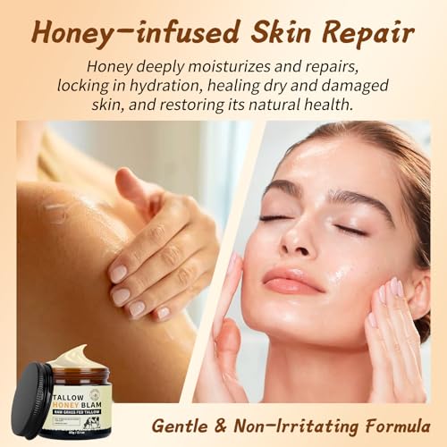 Beef Tallow for Face,Tallow and Honey Balm,Tallow Face Moisturizer Organic Grass Fed,Whole Body & Face 2.1oz Citrus Breeze