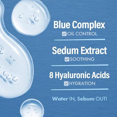 DASHU Blue Sedum Water Serum | Hydrating Skin Serum Water Based Moisturizer for Face 8 Hyaluronic Acids | Men¡¯s Grooming Essentials 2.19 fl oz
