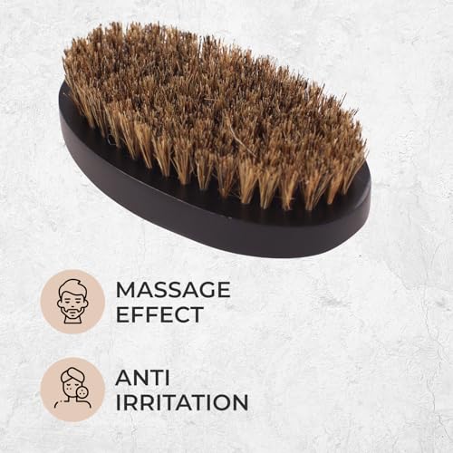 GUARD&MARINE 100% Boar Bristle Beard Brush for Men ? Medium Firm Military Style Brush for Short Beard, Mustache & Waves ? Natural Wooden Handle Grooming Brush