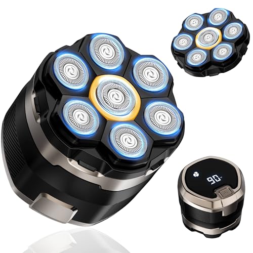 Head Shavers for Bald Men ? Yinicare 7D Rotary Head Shaver, Wet & Dry Waterproof, LED Display, USB-C Fast Charging, Includes 1 Original Replacement Head