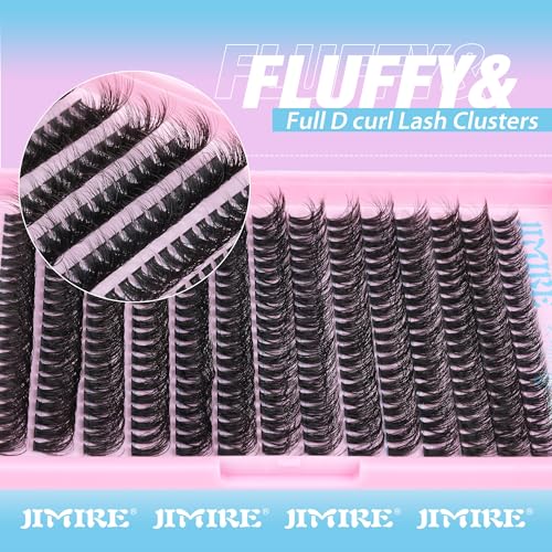 JIMIRE 50D Fluffy Eyelash Extension Kit 280Pcs Volume Lash Clusters Kit Mink Lash Extension Kit with Lash Bond and Seal D Curl Cluster Eyelash Extensions Soft 9-16MM Individual Eyelash Clusters Kit
