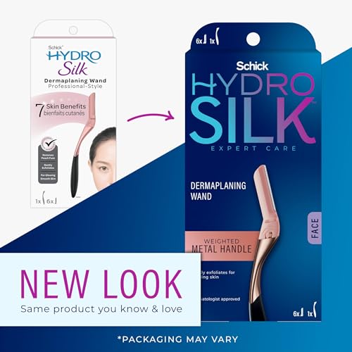 Schick Hydro Silk Dermaplaning Wand with 6 Blades and Hydro Silk Moisturizing Razor Blade Refills for Women with Shower Hanger, 6 Count