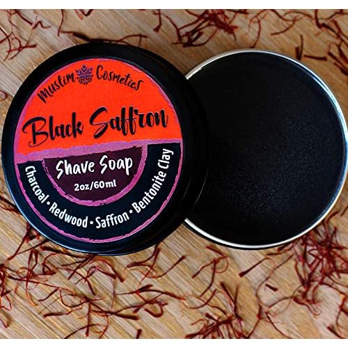 Charcoal Shave soap | Redwood & Saffron | Mens Natural solid shaving cream | Moisturizing | Oat Protein || Made in Canada - Muslim Cosmetics - Black Saffron (2oz TIN)
