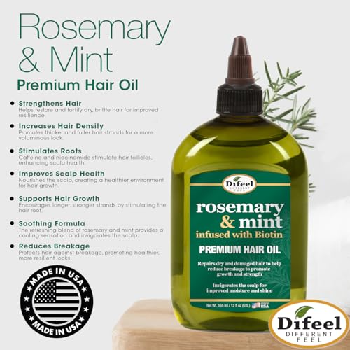 Difeel Rosemary and Mint Premium Hair Oil with Biotin 2.5 oz. (Pack of 3) - Natural Rosemary Oil for Hair Growth & Biotin