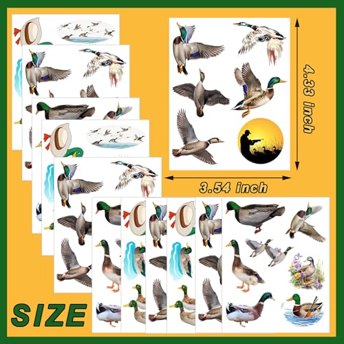 160 PCS Mallard Duck Themed Tattoos Temporary Stickers One Lucky Duck Baby Shower Duck Hunting Birthday Party Favors Supplies Decorations Goodie Bag Tattoos(24 Sheets)