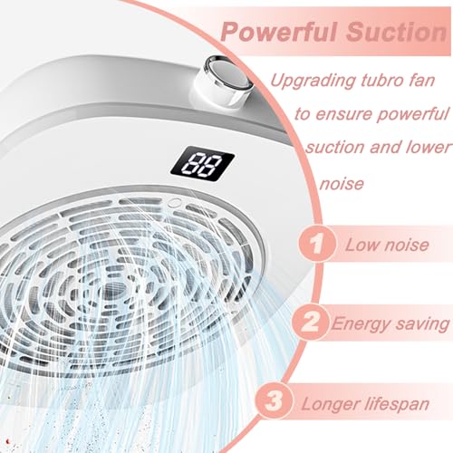 Professional Pedicure Nail Fan Vacuum Dust Cleaner Collector Quiet Nail Tech Adjustable Speed with LED Display Low Noise Strong Suction Detachable Easy to Clean for Manicure Salon & Home Use