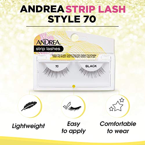 Andrea False Eyelashes Flirty Style 70 - Black, Lightweight, Reusable Strip Lashes for Everyday Wear, 4-Pack