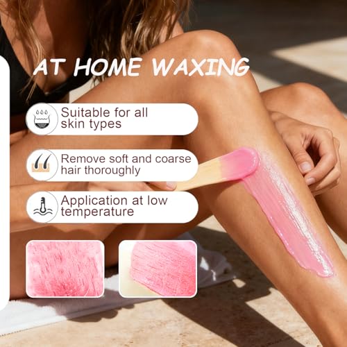 2lbs Wax Beads Includes 20 Sticks,Hard Wax Beads for Hair Removal and Sensitive Skin Friendly, Large Hard Wax for Brazilian, Bikini, Armpits, Face & Body At-Home Waxing, Rose