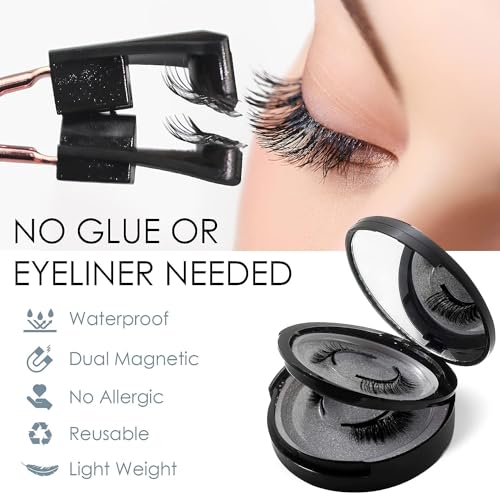 Magnetic Eyelashes, Waterproof Magnetic Eyelashes Kit - 4 Pairs Reusable, Natural False Lashes with No Glue or Eyeliner Needed, Ultra-Lightweight & Comfortable