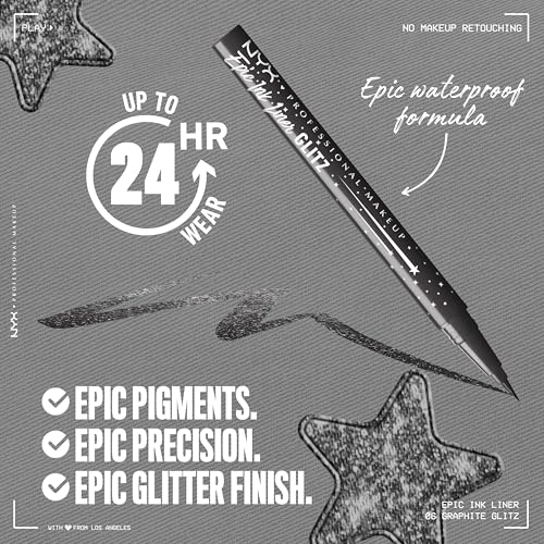 NYX PROFESSIONAL MAKEUP Epic Ink Glitz Liner, Waterproof Metallic Liquid Eyeliner with Vegan Formula - Graphite Glitz (Shimmer Graphite Black)