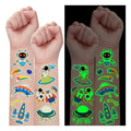 Partywind 290 Styles (30 Sheets) Luminous Space Tattoos for Kids Party Decorations, Glow Outer Space Party Supplies Favors with Astronaut/Rocket/Planet, Kids Games for Glow Party