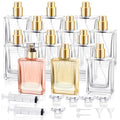 12 Pack Refillable Glass Perfume Bottles - Premium Square Gold Atomizer Spray Bottles, Leak-Proof Portable Empty Perfume Containers for Travel, Purse, Gym & Home Office Use