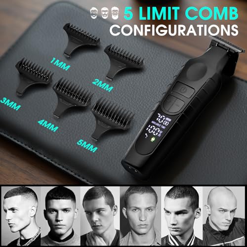 DSP Hair Trimmer for Men, Beard Trimmer, Cordless USB Rechargeable Barber Trimmer DLC, Speeds Adjustable, Travel Lock, Low Noise with Charging Base