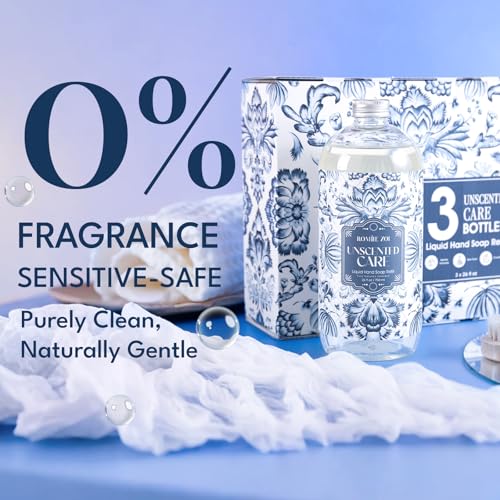 ROMIIE ZOI Liquid Hand Soap Refills Gift Set ? Unscented ? 3 x 26 Fl Oz Bottles ? Plant-Based, Non-Toxic, Fragrance-Free & Gentle Moisturizing Formula ? for Sensitive Skin, Bathroom, Kitchen