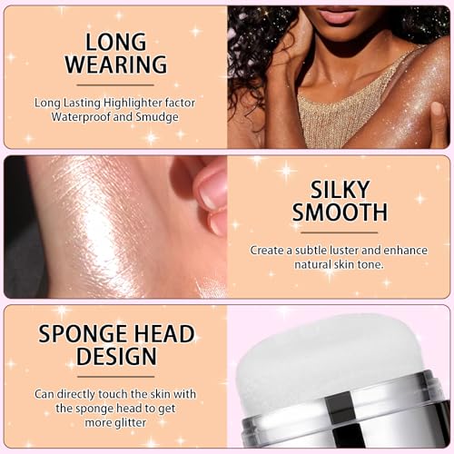 Sponge Air Cushion Puff High Gloss Glitter Powder, Facial Powder Blusher Brightening Pearl, Suitable for Hair, Clavicle, Face, Body Glitter Contour Patting