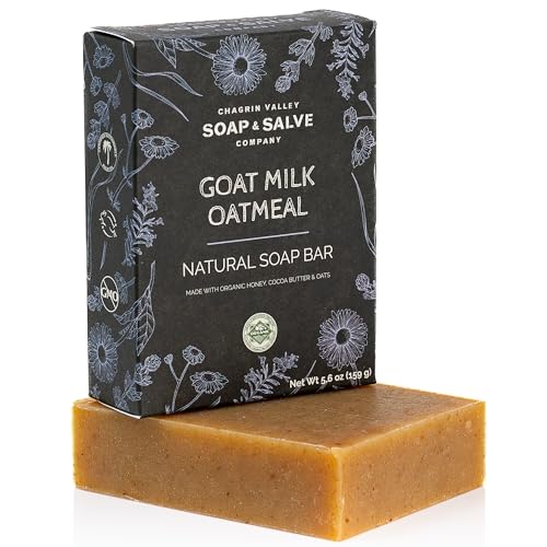Chagrin Valley Soap & Salve Oatmeal, Honey and Fresh Goat Milk Soap Bar - For Dry Skin and Itchy Skin Relief - Organic, Cleansing Milk and Honey Unscented Bar Soap For Women and Men, Large 5.6 oz