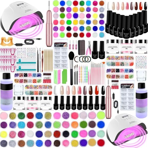 Professional Acrylic Nail Kit for Beginners with Everything Complete Nail Kit Set, Gel Nail Polish Kit,Acrylic Nail Powder with Gel Polish U V Light for Beginners