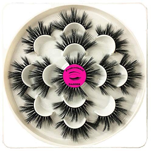 DAODER Lashes False Eyelashes 20MM Dramatic Look Faux Mink Wispy Long Fake Eye Lashes Pack for Women Daily Makeup 7 Pairs (6D 25mm Lashes)