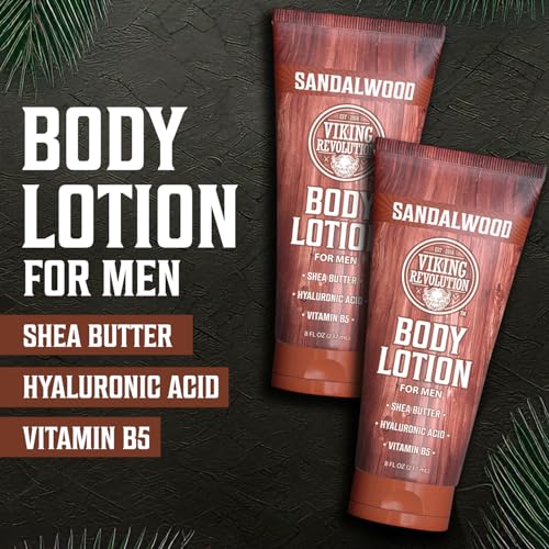 Viking Revolution Sandalwood Body Lotion for Men ? Mens Lotion for Dry Skin with Shea Butter, Hyaluronic Acid and Vitamin B5 ? Nourishing Mens Body Lotion for Hydrated and Smooth Skin (8oz, 2 Pack)