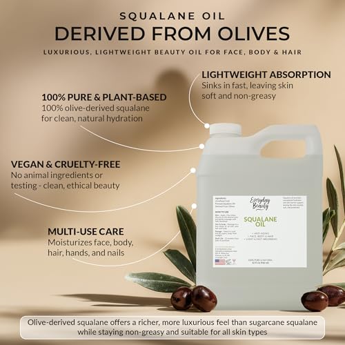 Squalane Oil Bulk- 32 oz 100% Pure & Natural Plant Derived Facial Oil - Cold Pressed and Unrefined Premium Grade Multipurpose Moisturizing Oil For Skin and Hair