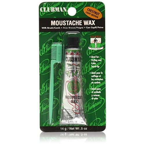 Clubman Pinaud Moustache Wax with Comb Applicator, For Styling & Color Enhancement, Chestnut, 0.5 Oz