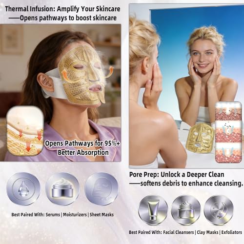 Full Face Steam Mask, Disposable Self-Heating Facial Warm Compress, Gentle Cotton Mask for Deep Pore Cleansing & Skincare Absorption, Portable for Travel, Gifts for Women (5 Pack)