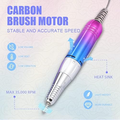 Professional Electric Nail Drill Machine for Acrylic Nails, 35000 RPM Electric Nail File Tool Set, Portable E-File Rechargeable Manicure Pedicure Polish Kit for Home Salon Tech (Heart Sunset Blue)