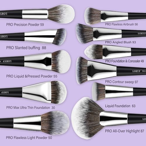 LORYP Professional Makeup Brushes Set 32Pcs Matte Black Cosmetic Brush Kit for All Face & Eye of Soft Vegan Synthetic Hair for Artists & Enthusiasts