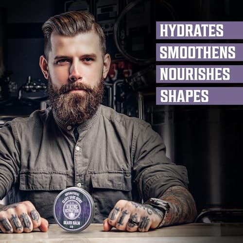Viking Revolution Clary Sage Beard Balm for Men and Clary Sage Beard Oil Bundle - With Argan and Jojoba Oils - Soften and Moisturize your Beard