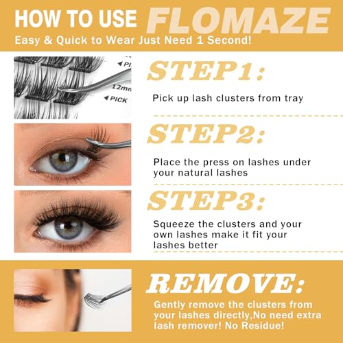 Self Adhesive Eyelashes, 240 PCS Self Adhesive Eyelash Clusters, No Glue Needed, Dual-row Glue Strips 8-16mm Mixed Individual Lash Extension Super Sticky False Lashes