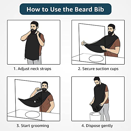 Beard Bib Beard Apron, Beard Bib Hair Catcher for Men Shaving, Non-Stick Beard Bib Apron for Men with Strong Suction Cups, Gifts for Men Husband, Grooming Kit for Men - Black
