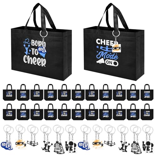 Olgaa 48 PCS Cheerleader Gifts: 24 PCS Cheer Bags & 24 Black Cheer Keychains