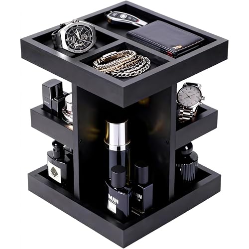 3-Tier Men's Cologne Organizer Stand - Black Wood Perfume Display & Storage for Desk or Nightstand, Gift for Husband