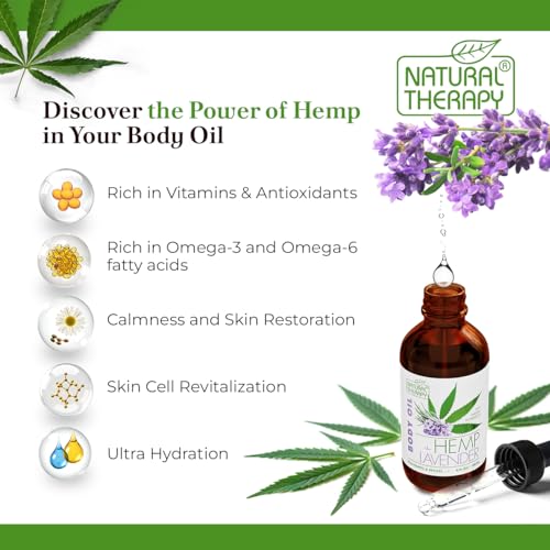 Natural Therapy Hemp & Lavender Body Oil ? Moisturizing Body Oil ? Hydrate & Soften Skin ? Increase Skin Elasticity and Provide Anti-Aging Support (4 Fl.Oz)