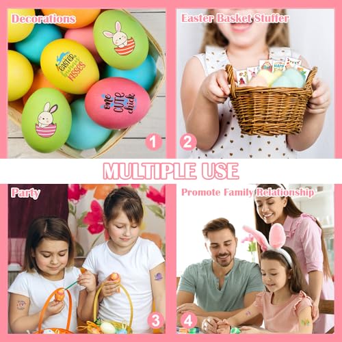 Partywind 204 PCS Easter Kids Tattoos for Basket Essentials, Individually Wrapped Cut Easter Fake Tattoos for Boys Girls Basket Stuffers, Easter Spring Egg Hunt Party Games Prizes Accessories
