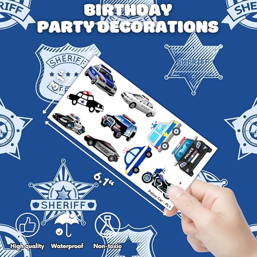 107 PCS Police Car Temporary Tattoos Themed Birthday Party Decorations Favors Supplies D?cor Cute Cop Officer Policeman Blue Tattoo Stickers Gifts For Boys Girls Class Prizes Rewards Cartoon Carnival