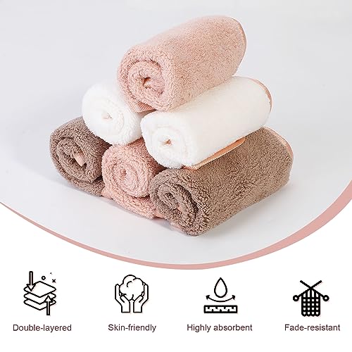 PHOGARY Microfiber Makeup Cloths Washable, 6 Pack Reusable Makeup Eraser Cloth for Face, Erase Your Face Washcloths, Reusable Make Up Remover Cloths for Face Towel - Gentle on Skin (8 x 8in, Brown)