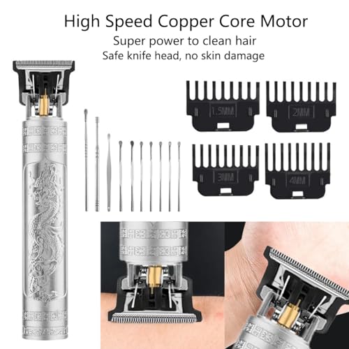 Cordless Hair Clippers for Men, 5.7" Travel Small Classical Sculpting Styling Rechargeable Hair Remover With 10 Pieces Earpick (Silver)