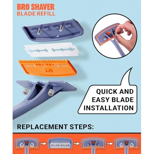 BroShaver Double-Edge Back Hair Shaver Razor Blades, Extra Long Blade Refill Compatible with BroShaver 3.0 & BroShaver 2.2 Back Hair Shavers