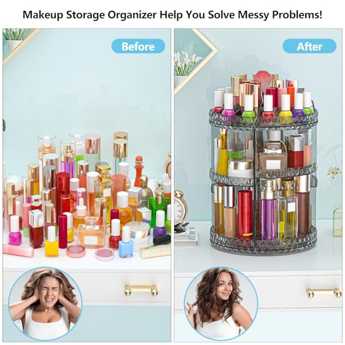 360 Rotating Makeup Organizer, DIY Adjustable Cosmetics Organizer[Patented Product], Professional Acrylic Make Up Caddy Shelf Storage Perfume, Lipsticks, Makeup Brushes or Accessories (Gray)