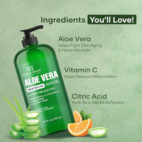 Botanic Hearth Aloe Vera Moisturizing Liquid Gel ? 100% Pure Aloe, Enriched with Vitamin C for Dry & Itchy Skin ? No Added Color, Fragrance, or Alcohol ? 16 fl. oz