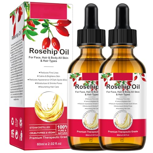 Rosehip Oil for Face, Rose Hip Oil Organic 100% Pure Cold Pressed for Anti-Aging, Nourishing Hair Care, Face & Skin (2.02 Fl Oz (Pack of 2))