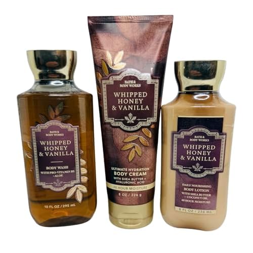 Bath & Body Works Body Whipped Honey & Vanilla Cream, Lotion and Body Gel Wash 3 Piece Set