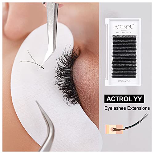 YY Lashes Extension Professional Grade Black 0.07mm C Curl 9mm Volume Individual YY Eyelashes Extension Y Shaped Soft Eyelashes Thin Root Easy Fan Making for Lash Artists