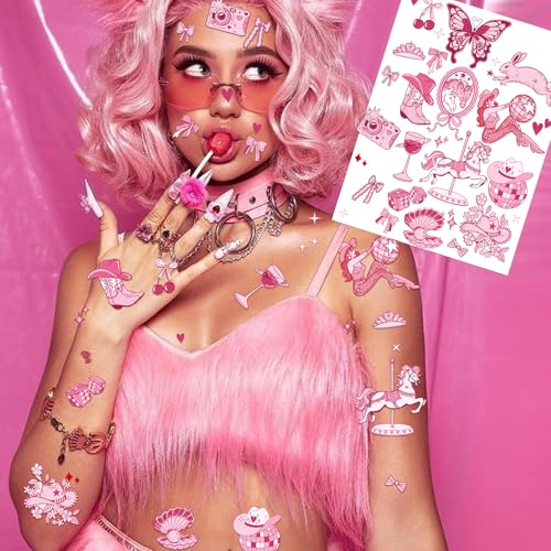 HOMEZZO Pink Pony Club Temporary Tattoos - Disco Cowgirls Girls Night Decorations for Bachelorette Birthday Party Favor Accessories