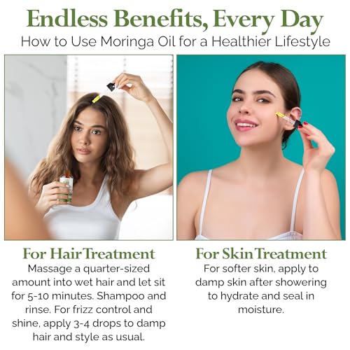 Moringa Seed Oil ? 100% Pure, Cold-Pressed & Virgin, Unrefined Non-GMO Vegan Oil, Ultra-Hydrating Moisturizer for Dry Skin, Damaged Hair & Body, Anti-Aging, Ideal Carrier Oil