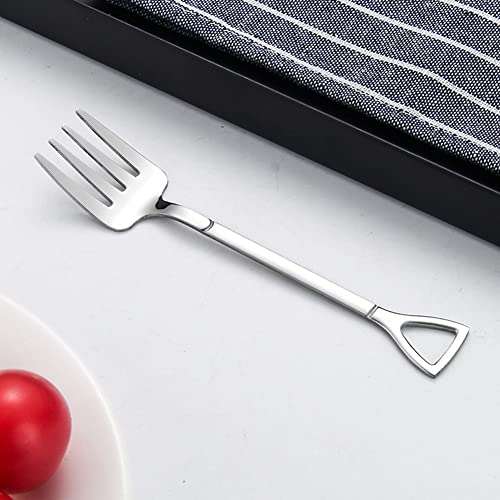 9Pcs Mini Stainless Steel Shovel Spoons Fork Reusable Tea Ice Cream Cake Fruit Desserts Spoon Server Mixing Spoon Tableware for Kitchen Restaurant Bistro Home Party, Silver